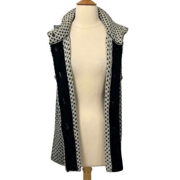 Habitat Clothes to Live In Knit Mock Neck Sweater Vest Buttons Size S Black Tan - Picture 3 of 9